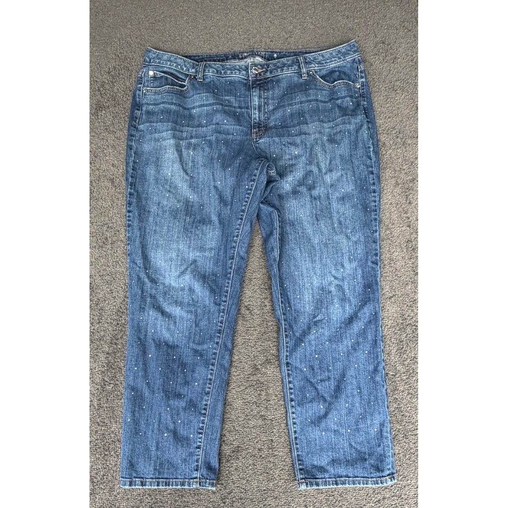 Jennifer Lopez Boyfriend Jeans Blue Medium Wash Rhinestone Embellished Size 20w